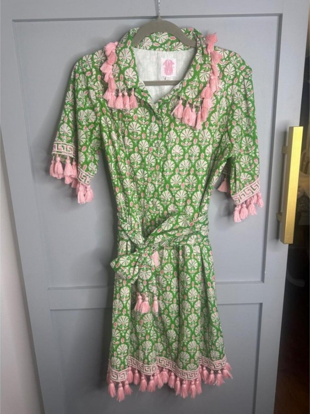 Women's Green and Pink Shirt-dresses